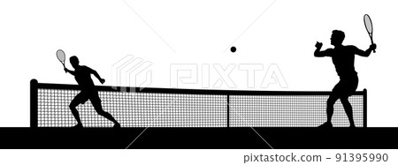 Tennis Men Playing Match Silhouette Players Scene Tennis Men Playing Match Silhouette Players Scene 91395990