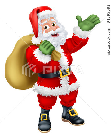 Cartoon Santa Claus Father Christmas and Gift Sack 91395992
