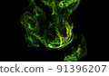 stream of green luminous particles underwater on black background runs into a spherical field, place for your text, logo. Ink effect of advection. 91396207