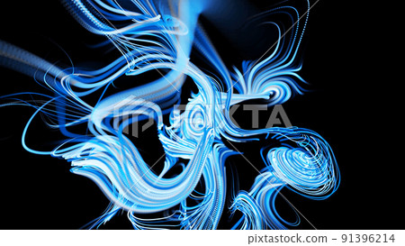 Visualization of neural network operation blue bg. Abstract lines of light streaks in air. Stream of lines forms curled lines like glow light trails. Swirling pattern like curle noise. 3d render Visualization of neural network operation blue bg. Abstract lines of light streaks in air. Stream of lines forms curled lines like glow light trails. Swirling pattern like curle noise. 3d render 91396214