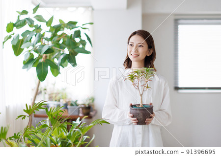 室內植物和婦女 91396695