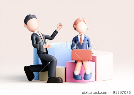 3D rendering of cartoon man and woman 3D rendering of cartoon man and woman 91397076
