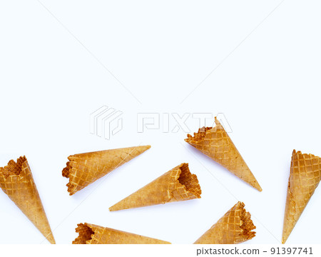 Empty ice cream cone on white background. Empty ice cream cone on white background. 91397741