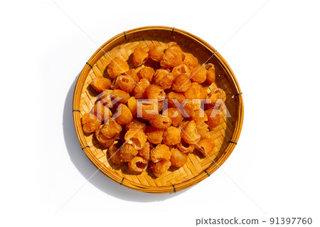 Dried longan on white background. 91397760