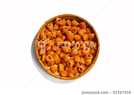 Dried longan on white background. 91397939