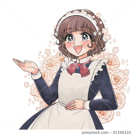 Beautiful girl who cosplayed as a girl's manga illustration maid 91398320
