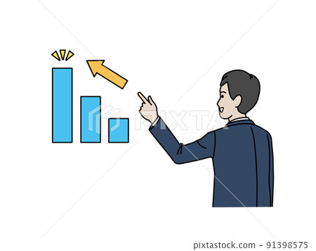 說明： 西裝革履的男性上班族指著他的手指商人績效圖 91398575