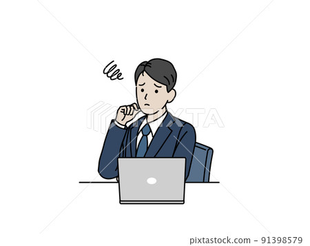 A man in a suit who is troubled in front of a personal computer, an office worker, a businessman, a job 91398579