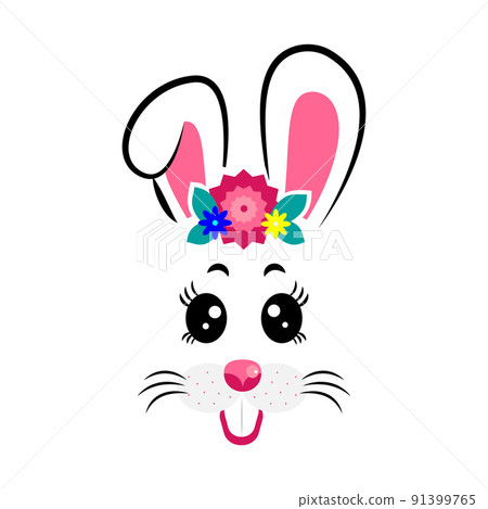 bunny masks with pink ears and flowers 91399765
