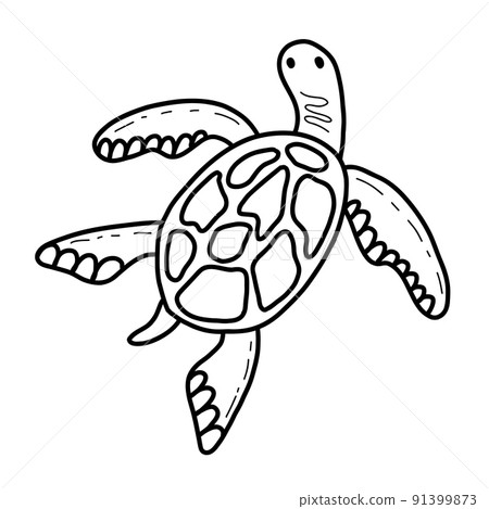 Cute sea turtle. Vector illustration in the style of a doodle 91399873