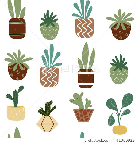 Home potted plants seamless pattern.Indoor flowers Home potted plants seamless pattern.Indoor flowers 91399922