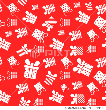 Seamless pattern with white Gift boxes on a red background 91399948