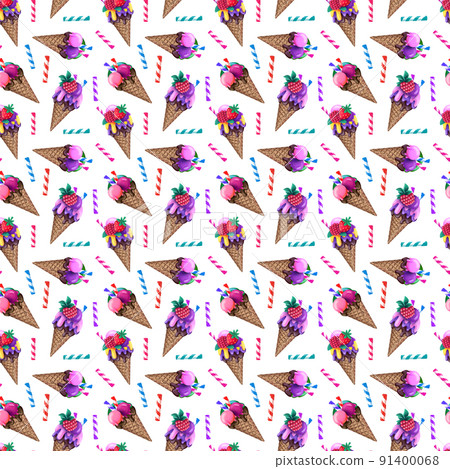seamless pattern with ice cream and striped candy sticks 91400068
