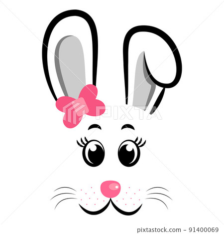 Kawaii Bunny face with pink bow.Rabbit symbol of 20233 year.Vector illustration  91400069
