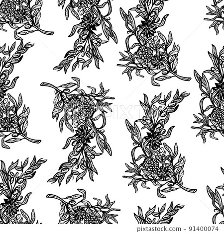 seamless pattern with Christmas Twig with decorations, cones 91400074