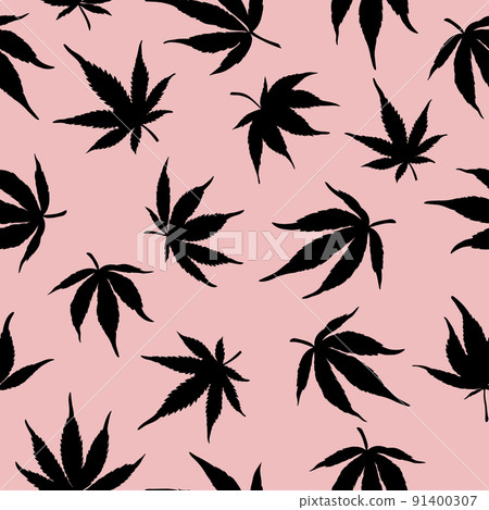 Black cannabis leaves seamless pattern 91400307