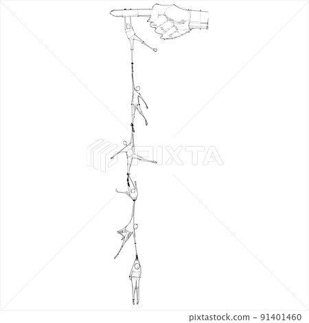 Chain of People hanging from a giant Hand 91401460