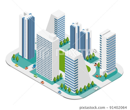 A fun cityscape and living scenery created by unique 3D buildings. Building and town planning where people can live brightly. 91402064
