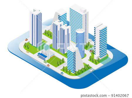 A fun cityscape and living scenery created by unique 3D buildings. Building and town planning where people can live brightly. 91402067