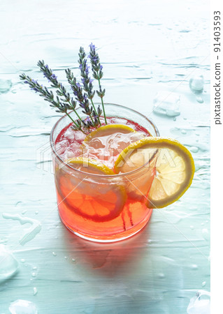 Summer cocktail or mocktail, a fresh cold drink with lemon and lavender 91403593