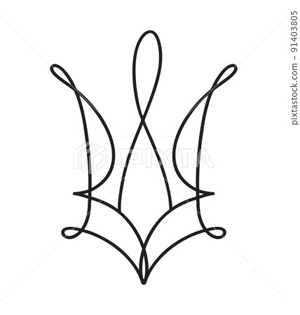 Vector National ukrainian symbol Trident icon. Hand drawn calligraphy Coat of Arms of Ukraine State emblem black color illustration flat style image 91403805