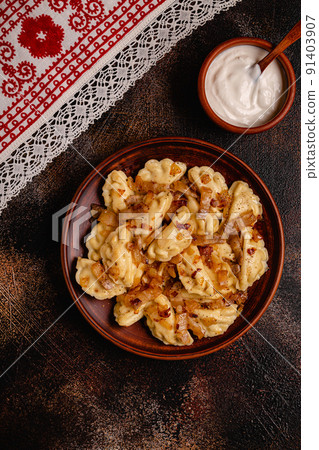 Dumplings, filled with mashed potatoes. Dumplings, filled with mashed potatoes. 91403907