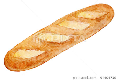 Baguette French bread watercolor illustration 91404730