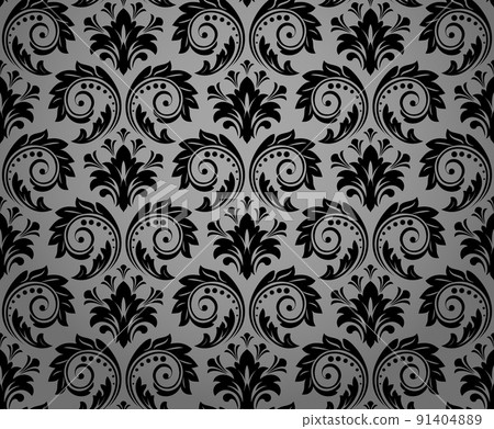Wallpaper in the style of Baroque. Seamless vector background. Black and gray floral ornament. Graphic pattern for fabric, wallpaper, packaging. Ornate Damask flower ornament 91404889