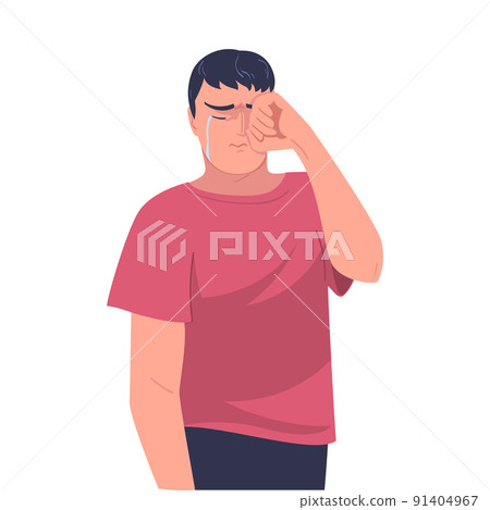 Crying Man Character Weeping and Sobbing from Sorrow and Grief Feeling Sad and Upset Vector Illustration 91404967