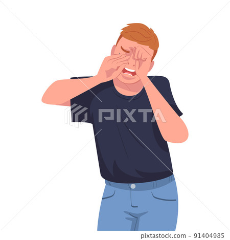 Crying Man Character Weeping and Sobbing from Sorrow and Grief Feeling Sad and Upset Vector Illustration 91404985