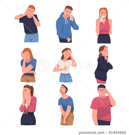 Crying People Character Weeping and Sobbing from Sorrow and Grief Feeling Sad and Upset Vector Set 91404988