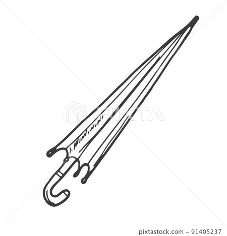 Vector umbrella. Doodle umbrella drawn with black lines. Black painted umbrella on a white background 91405237