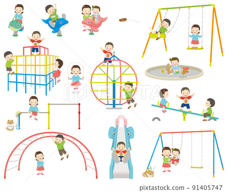 在公園裡玩玩具套裝的兒童套裝 在公園裡玩玩具套裝的兒童套裝 91405747