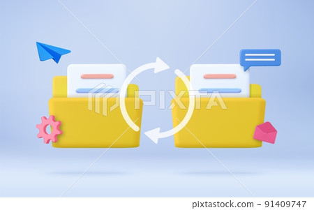 Yellow folder with files. 91409747