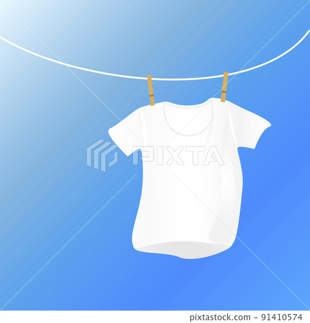 Laundry image. Dry the white shirt under the clear blue sky. Laundry image. Dry the white shirt under the clear blue sky. 91410574