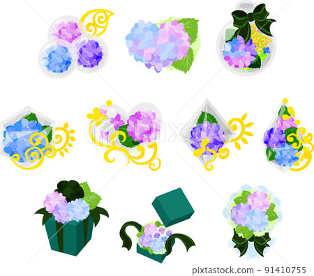 各種可愛的繡球花，如珠寶、植物標本室、水晶、禮物、花束和佈置。 91410755