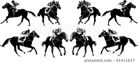 Racehorse with jockey at races. Isolated on a white background 91411637