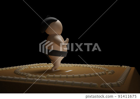Image of a sumo wrestler provoking to ride on the same ring 91411675