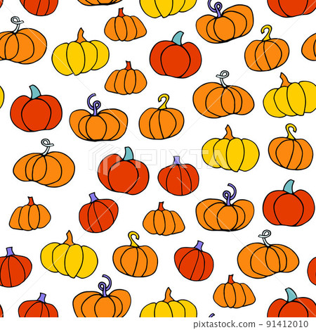 Doodle Pumpkin seamless pattern. Hand drawn vegetables 91412010