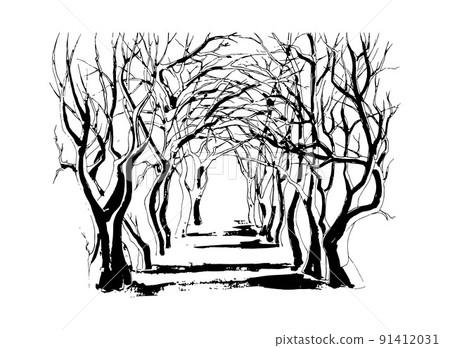 Inked alley with trees 91412031