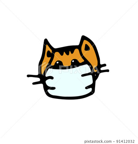 Doodle icon cat in a medical mask 91412032