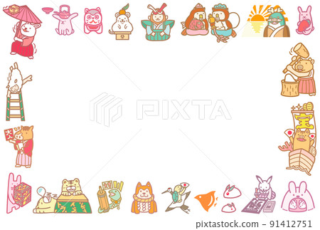 Rabbit and zodiac frame New Year's card material Rabbit and zodiac frame New Year's card material 91412751