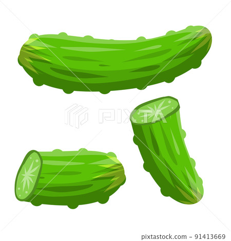 Cucumber. Slice of Green fresh vegetable. 91413669