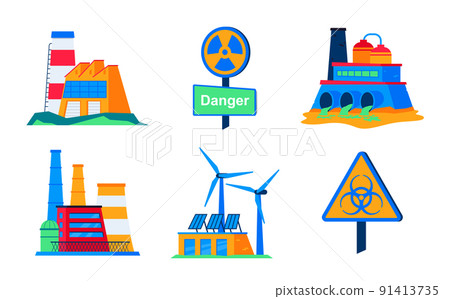 Ecological and toxic production - flat design style icons set 91413735