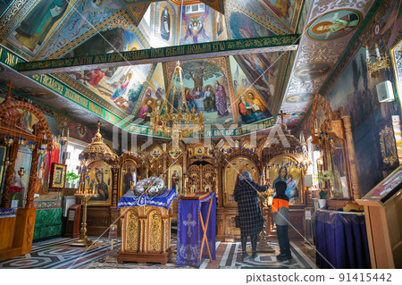 Church interior in spring of St. Ann in Onyshkivtsi, Western Ukraine. Church interior in spring of St. Ann in Onyshkivtsi, Western Ukraine. 91415442