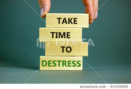 Take time to destress symbol. Concept words Take time to destress on wooden blocks. Beautiful grey table grey background. Psychological business and take time to destress concept. Copy space. Take time to destress symbol. Concept words Take time to destress on wooden blocks. Beautiful grey table grey background. Psychological business and take time to destress concept. Copy space. 91416899