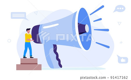 Professional speaker with megaphone Tiny people creative trainees Professional speaker with megaphone Tiny people creative trainees 91417162