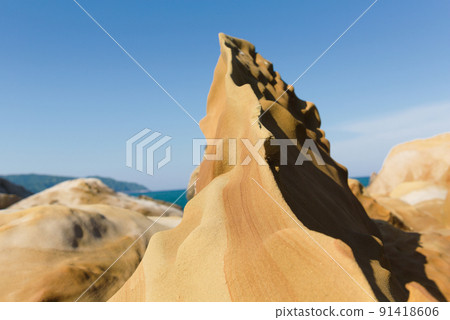Coastline rocks eroded by wind waves Nichinan coast 91418606