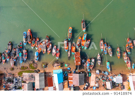 Aerial view of Pak Nam Pranburi Estuary in Prachuap Khiri Khan, Thailand 91418974