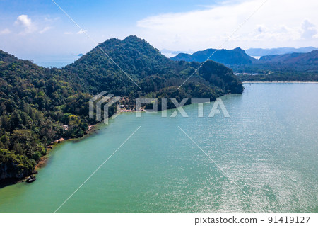 Aerial view of Ao Kram or Baan Ao Khram fisherman village in Chumphon, Thailand 91419127